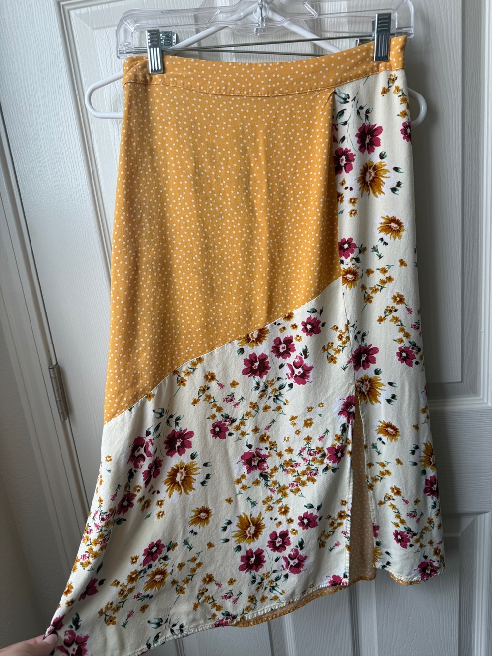 Ces Femme Two-Tone Midi Skirt in Mustard Yellow and Cream Floral